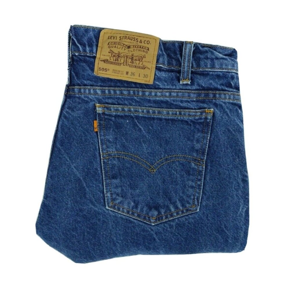 Vintage Levi's 505 Men Jean Measured Size 34x30 Regular Fit Orange Tab Cut Cuffs
